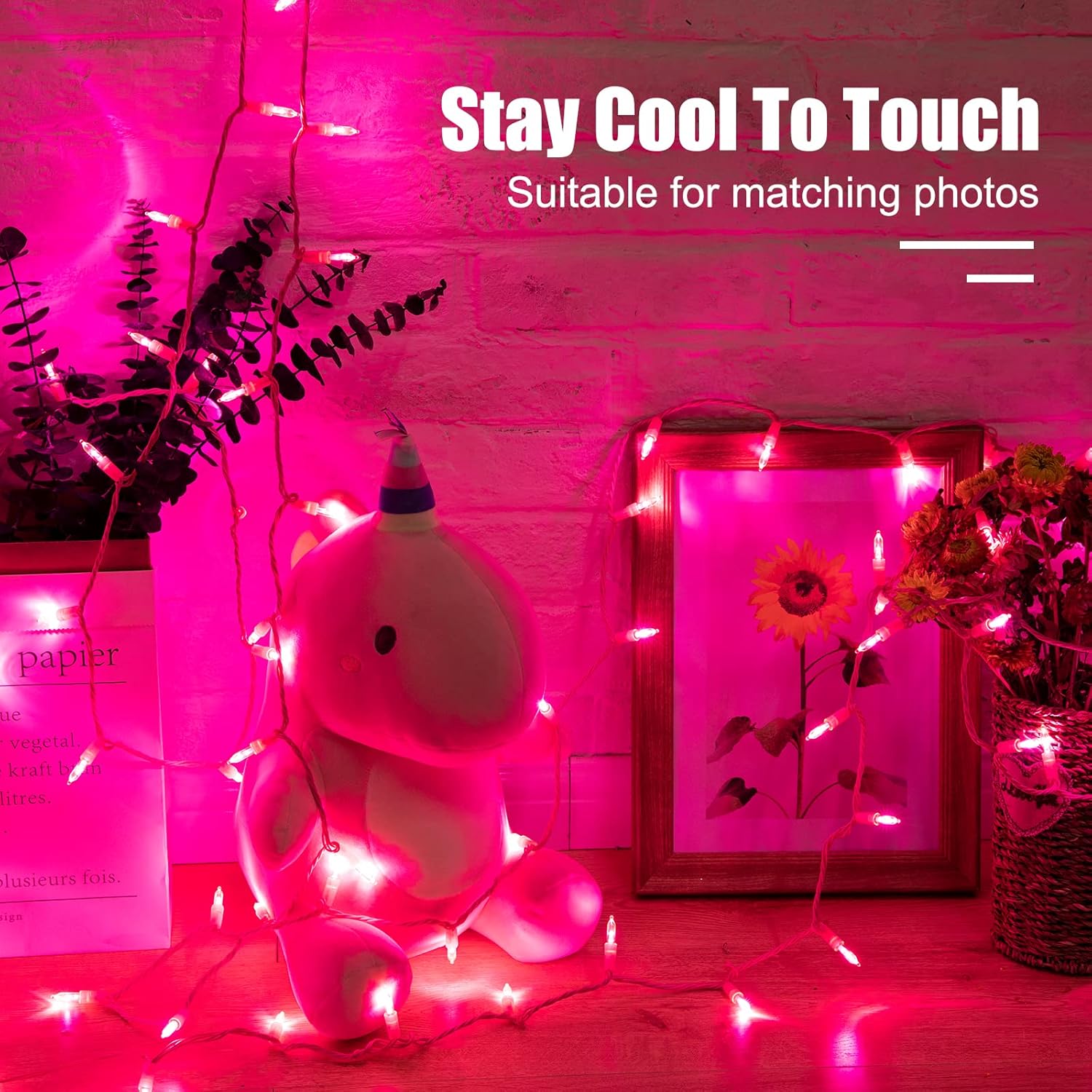 Minetom Pink LED String Lights – Flameless Alternative to Candles, Cool-Touch 39ft Mini Lights for Bedroom and Nursery