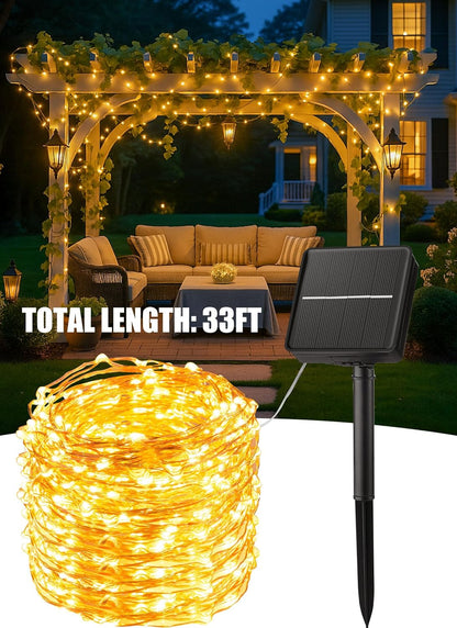 Minetom Solar Patio Lights, 100 LED 33Ft Dusk to Dawn Outdoor String Lights for Garden Pergola and Porch