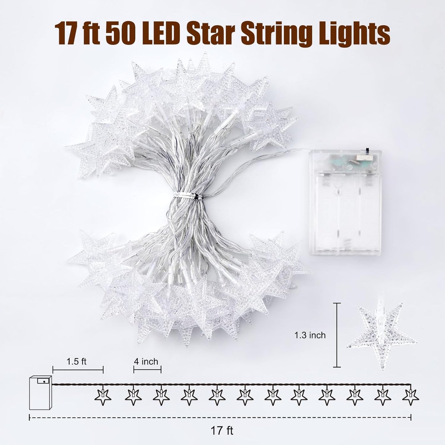 Minetom Star String Lights Battery Operated – Understated Neutral Tone Decor for Clutter-Free Living Spaces