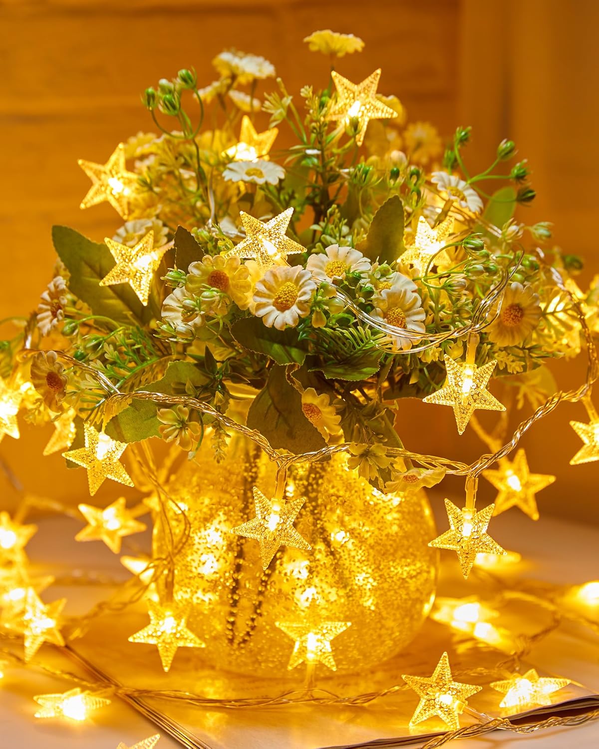 Minetom Star String Lights Battery Operated – Understated Neutral Tone Decor for Clutter-Free Living Spaces