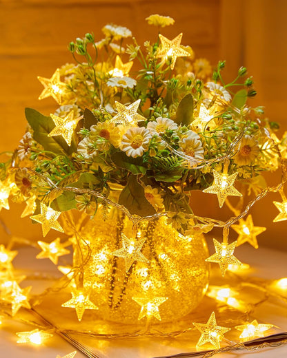 Minetom Star String Lights Battery Operated – Understated Neutral Tone Decor for Clutter-Free Living Spaces