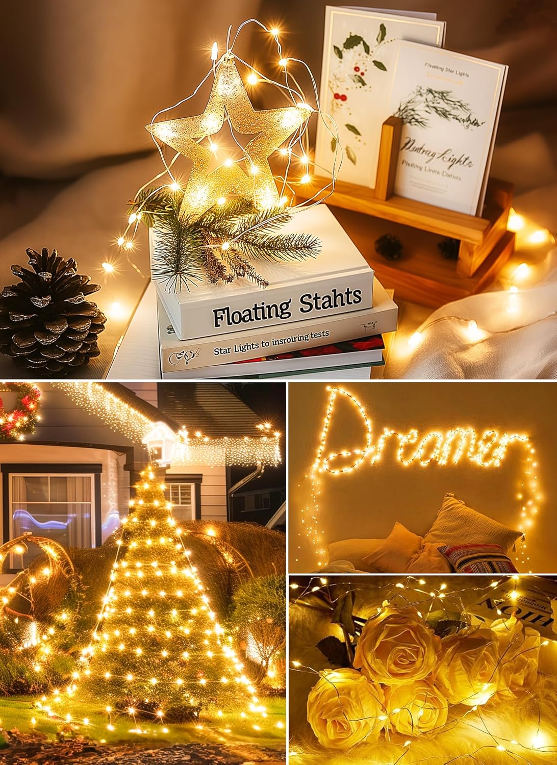 Minetom Twinkle Fairy Lights – Flexible Silver Wire 200 LED Dimmable String Lights for Living Room Aesthetic, USB Powered with Timer