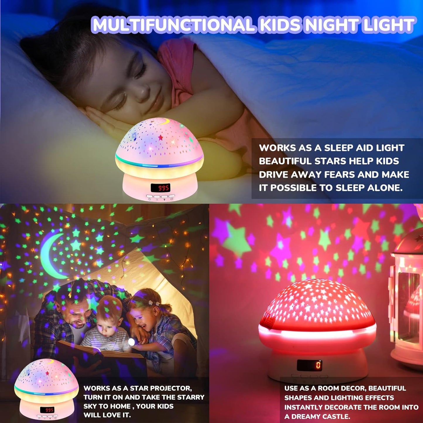 MINGKIDS Star Night Light Projector – Flameless LED Night Light for Kids Room, Auto Shutoff and Cool-to-Touch Surface