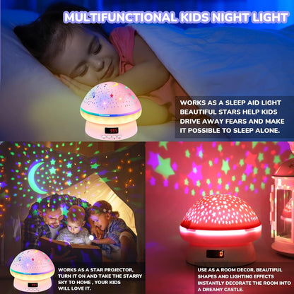 MINGKIDS Star Night Light Projector – Flameless LED Night Light for Kids Room, Auto Shutoff and Cool-to-Touch Surface