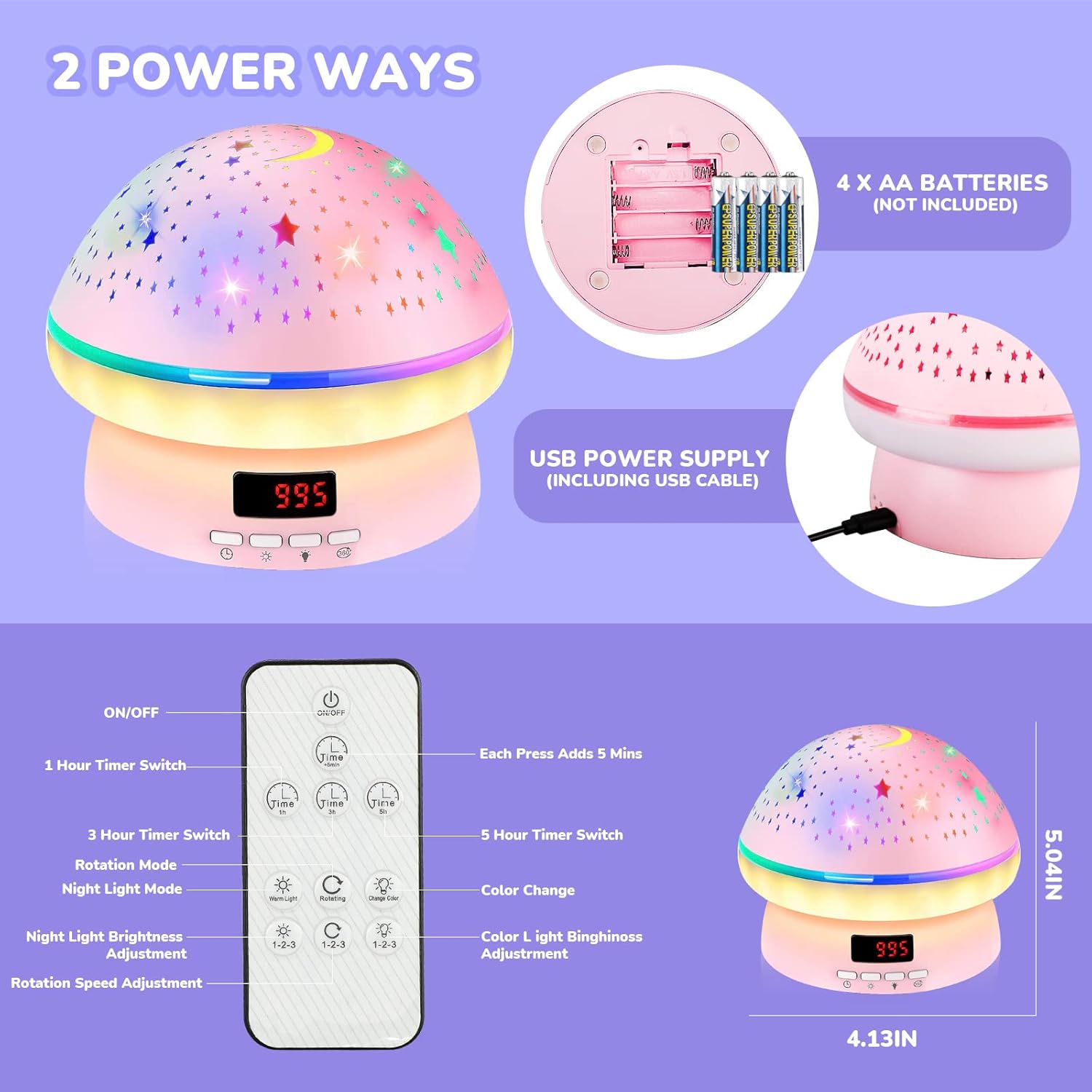 MINGKIDS Star Night Light Projector – Flameless LED Night Light for Kids Room, Auto Shutoff and Cool-to-Touch Surface