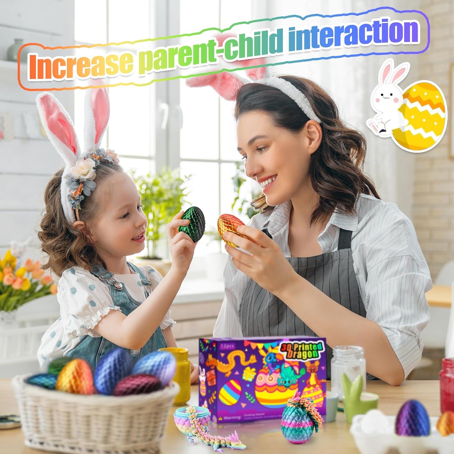 Mini Dragon Eggs – 12pc Easter Basket Stuffers for Kids, Glow-in-the-Dark Hinged Eggs with Hidden Mini Dragons for Egg Hunt Surprises