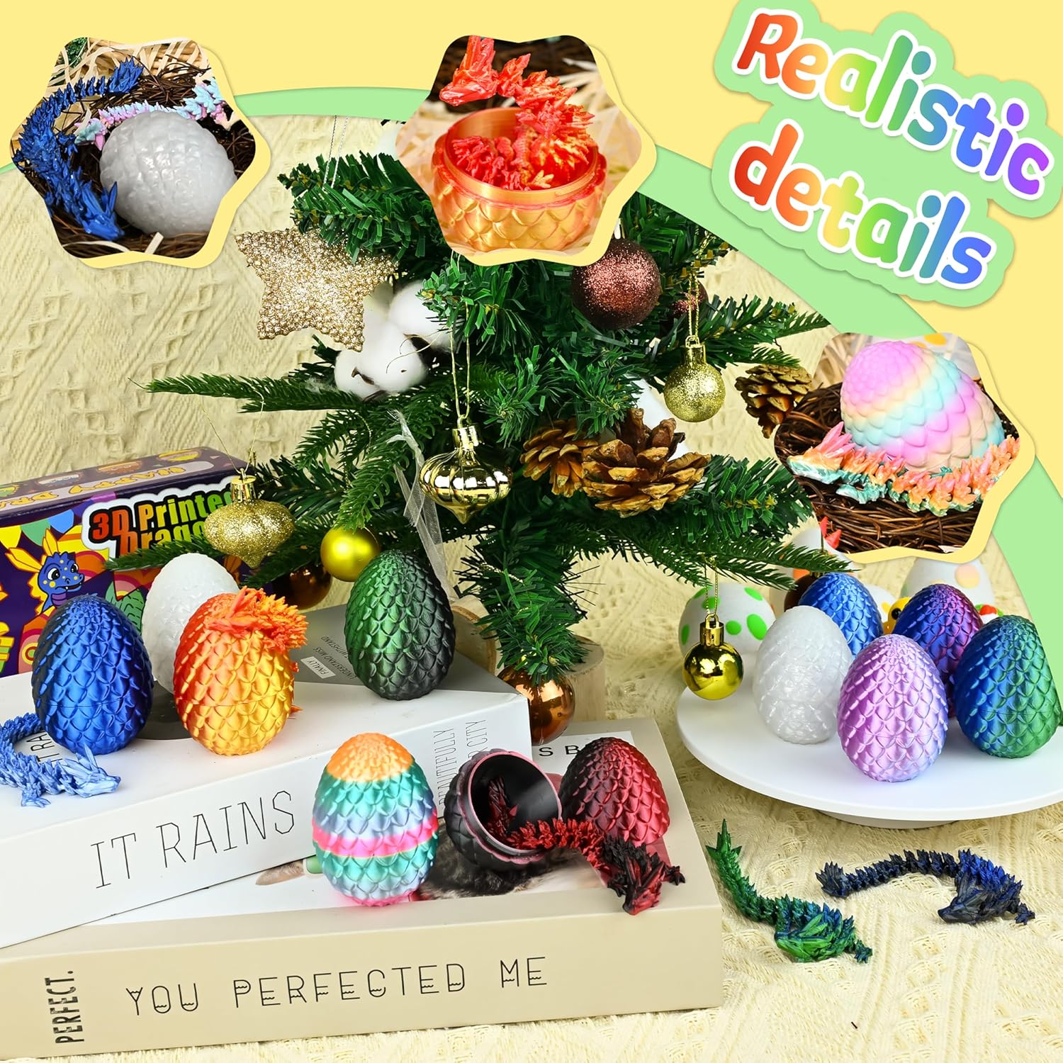 Mini Dragon Eggs – 12pc Easter Basket Stuffers for Kids, Glow-in-the-Dark Hinged Eggs with Hidden Mini Dragons for Egg Hunt Surprises