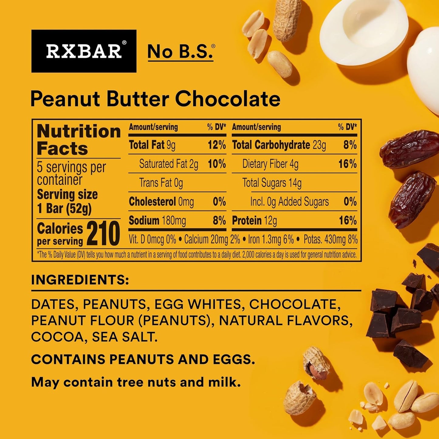 minimal ingredient list: dates, peanuts, egg whites, chocolate, natural flavors, sea salt, cocoa