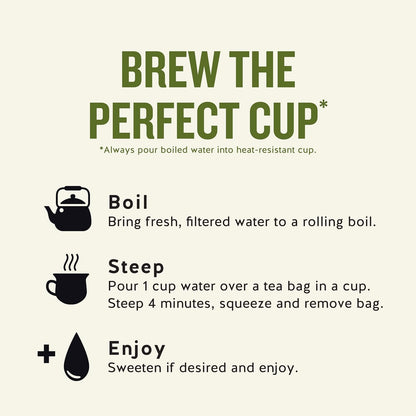 minimalist packaging: tag-less, string-less, staple-less tea bags on 100% recycled paperboard (35% post-consumer content)