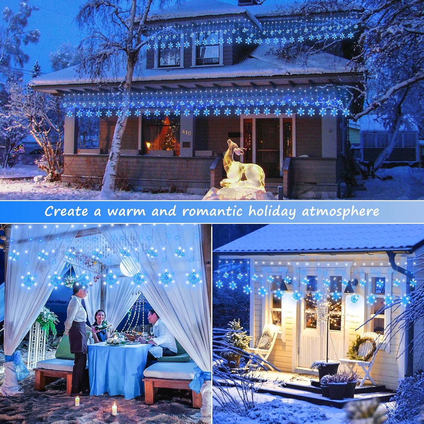 Minimax Icicle Snowflake Lights – Living Room Wall Decor & Reading Nook Ambiance, 8 Modes Dimmable Copper Wire String