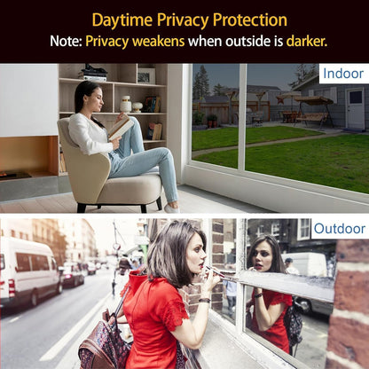 mirror-reflective exterior surface producing one-way daytime privacy