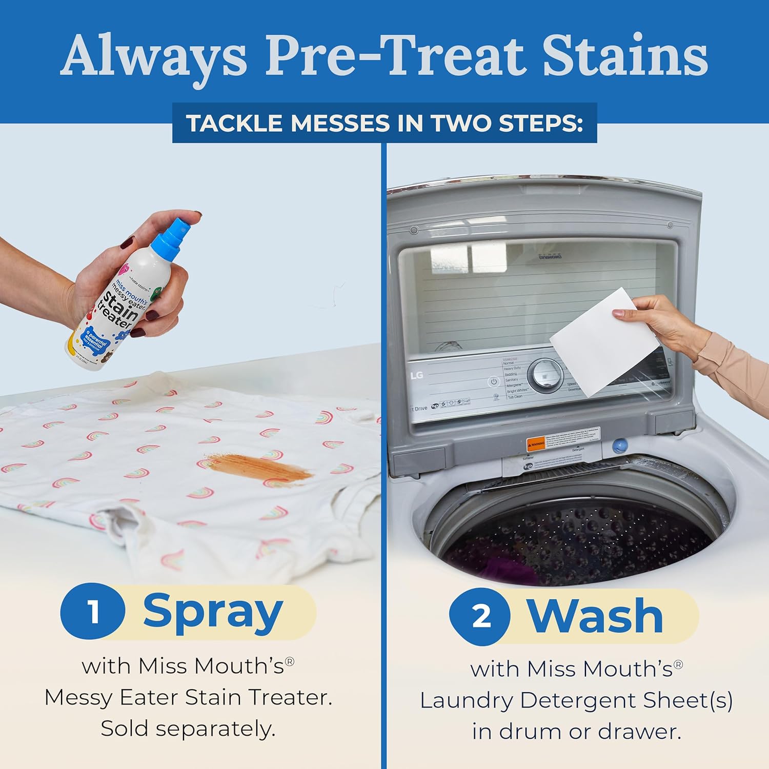 Miss Mouth's Messy Eater Laundry Detergent Sheets for Babies and Toddlers, Hypoallergenic Nursery Laundry Solution