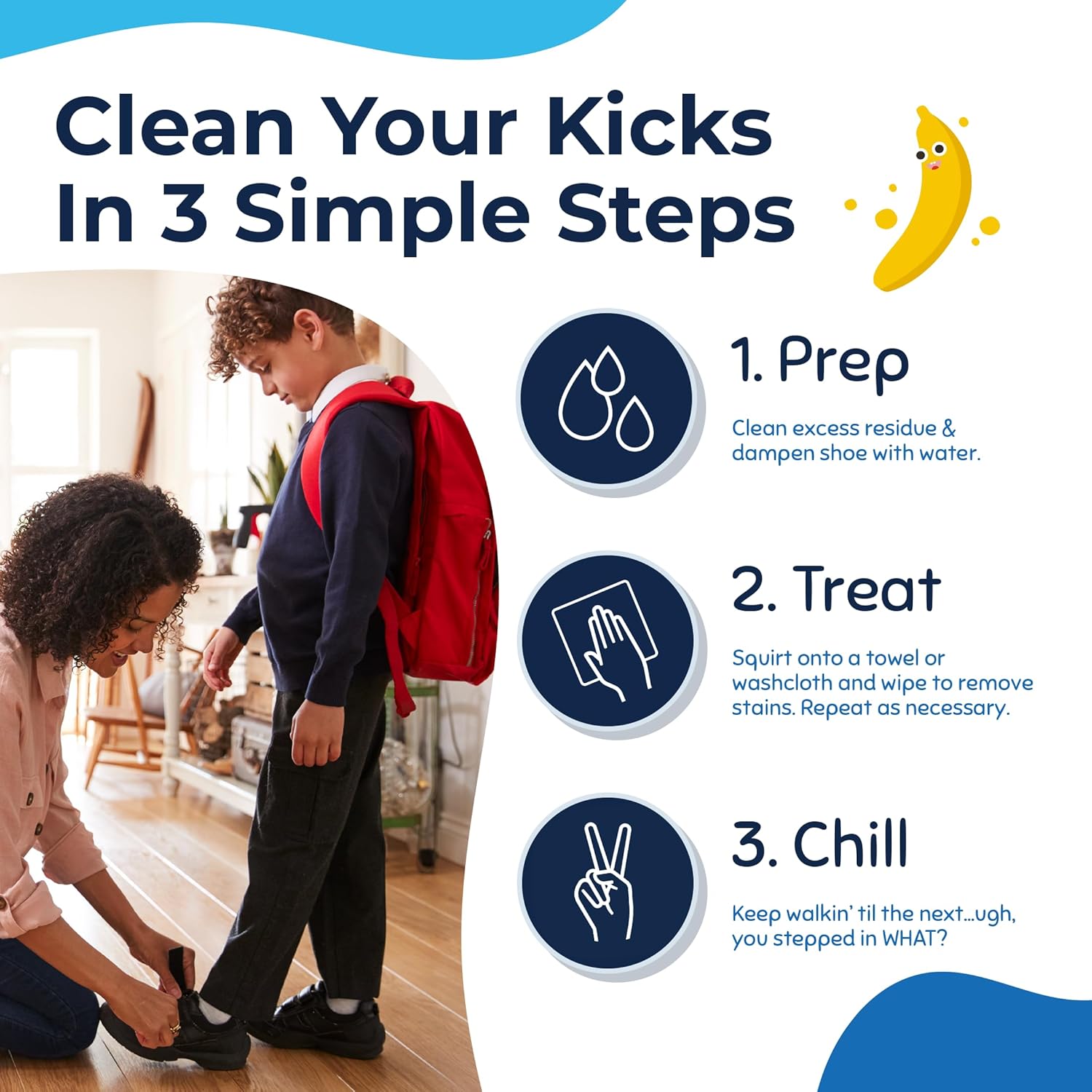 Miss Mouth's Messy Steppers Shoe Cleaner – Family-Safe Wipes for Kids' Scuffed Sneakers and School Shoes