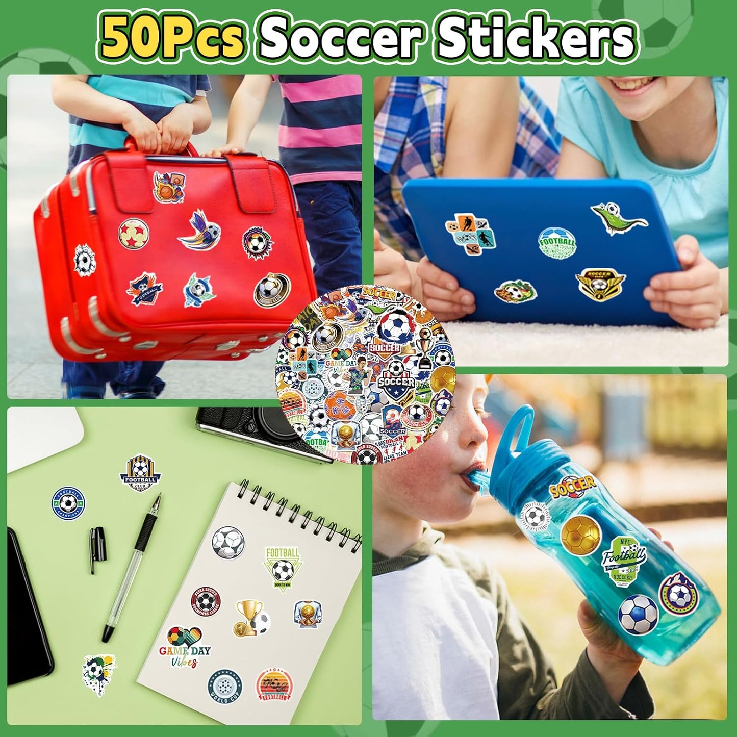 Miucat Soccer Party Favors for Children – 98-Piece Kids Birthday Goodie Bags with Non-Toxic Stickers and Drawstring Bags