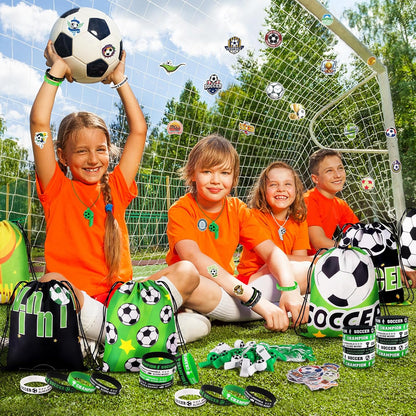 Miucat Soccer Party Favors for Children – 98-Piece Kids Birthday Goodie Bags with Non-Toxic Stickers and Drawstring Bags
