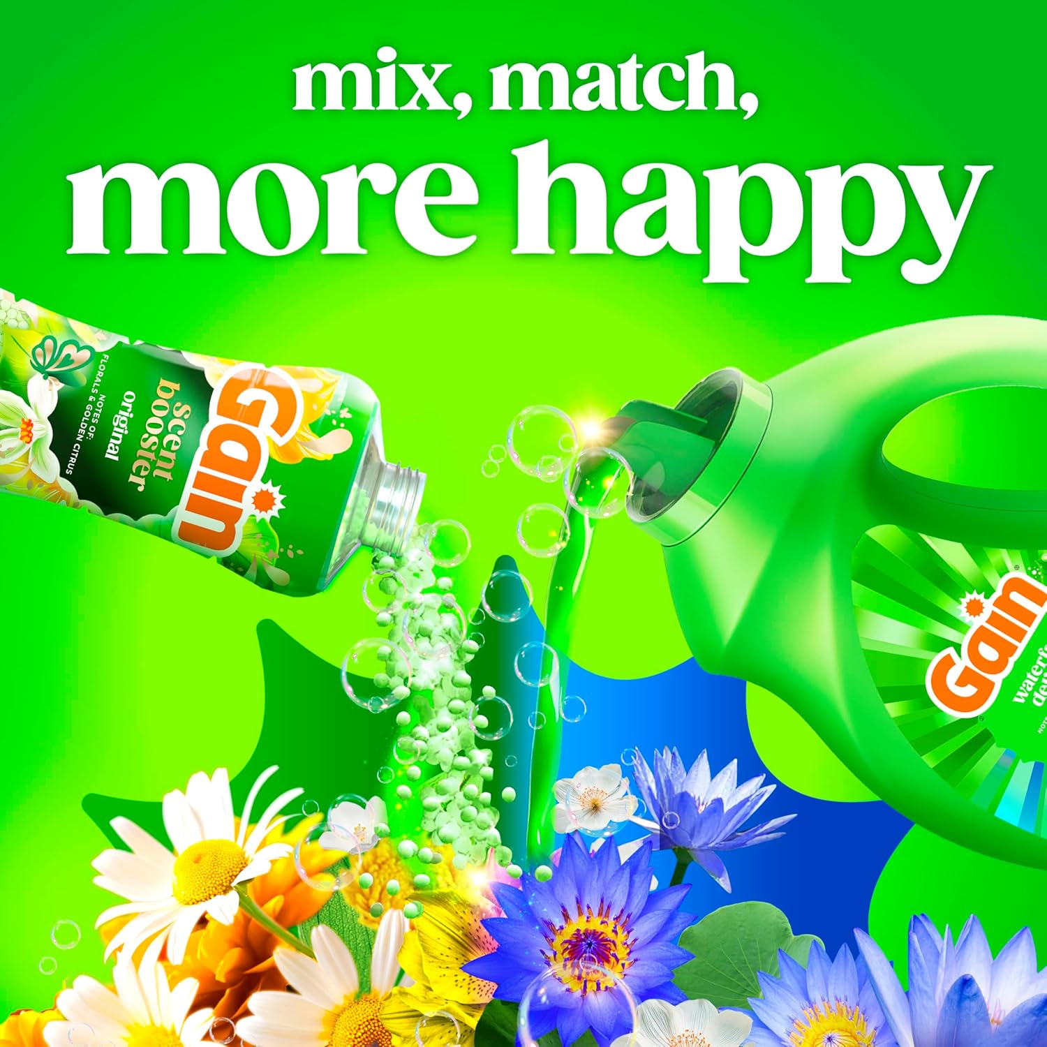mix-and-match ecosystem with gain scent booster, fabric softener, rinse, and dryer sheets