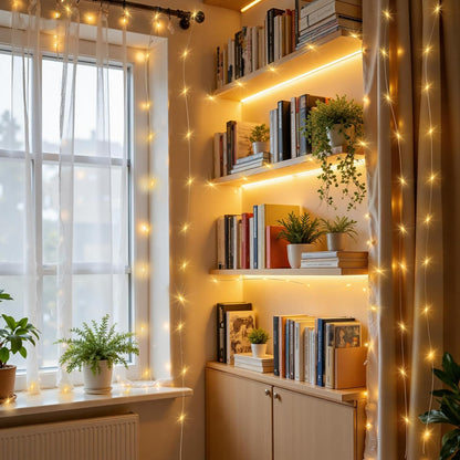 Mlambert LED Fairy Lights 32.8FT – Understated Warm White String for Intentional Living Room Styling, Rechargeable Minimalist Decor
