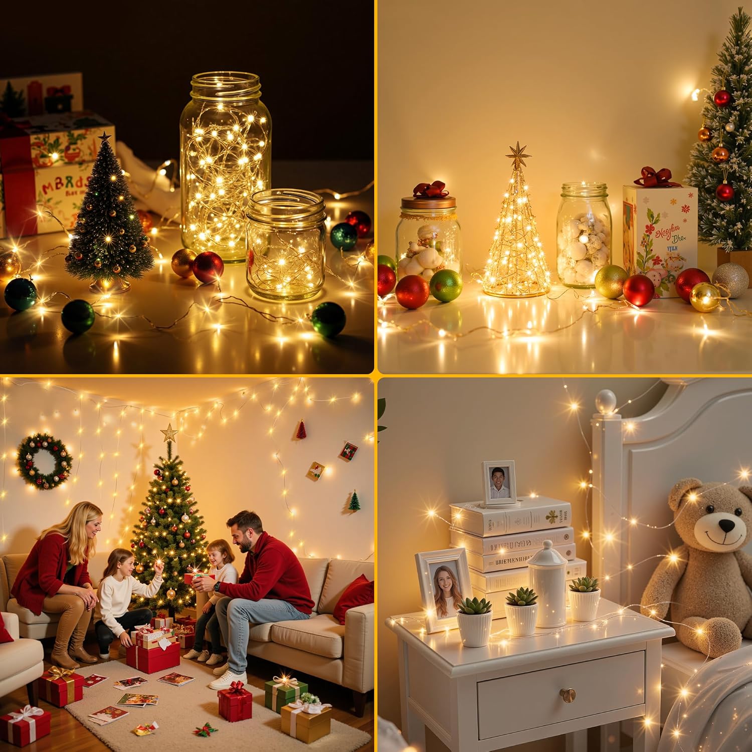 Mlambert LED Fairy Lights 32.8FT – Understated Warm White String for Intentional Living Room Styling, Rechargeable Minimalist Decor
