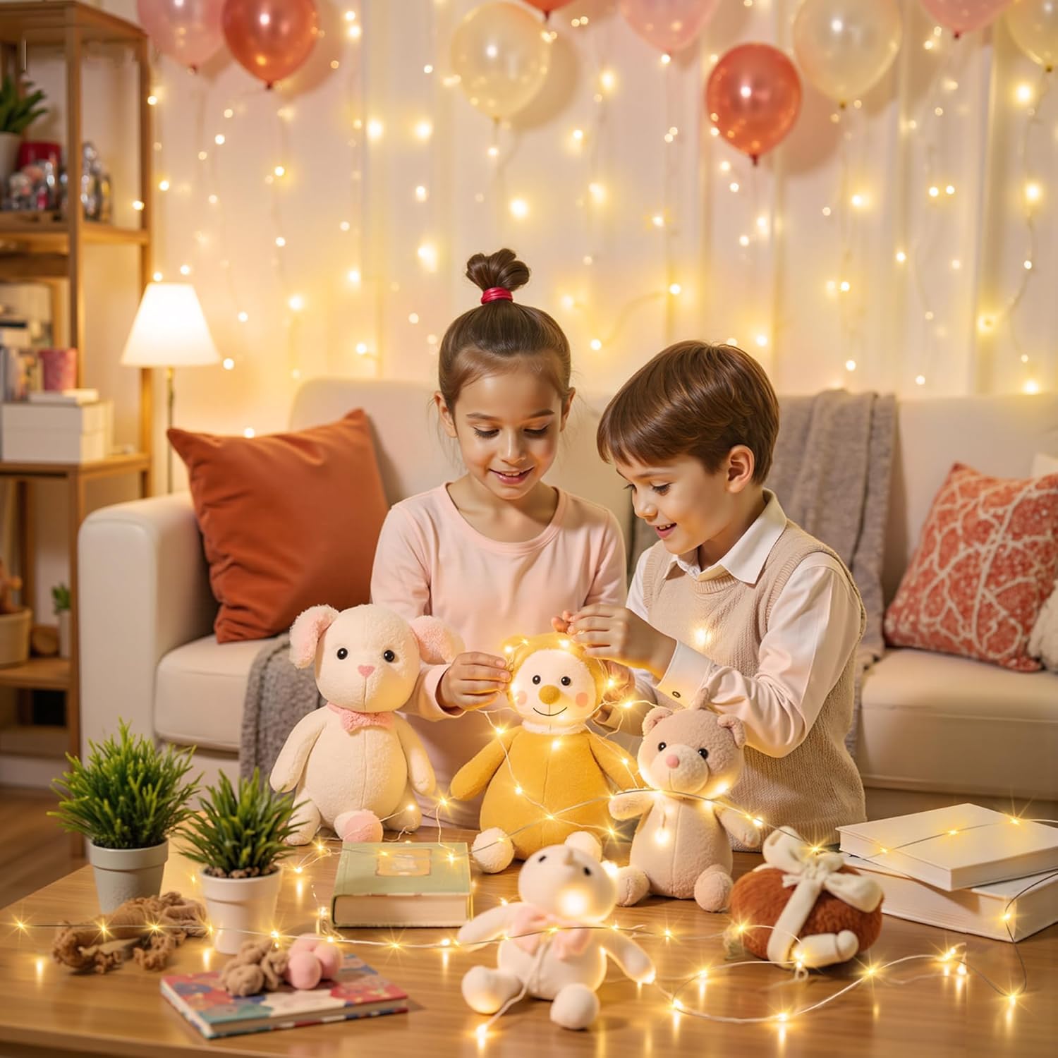 Mlambert LED Fairy Lights 32.8FT – Understated Warm White String for Intentional Living Room Styling, Rechargeable Minimalist Decor