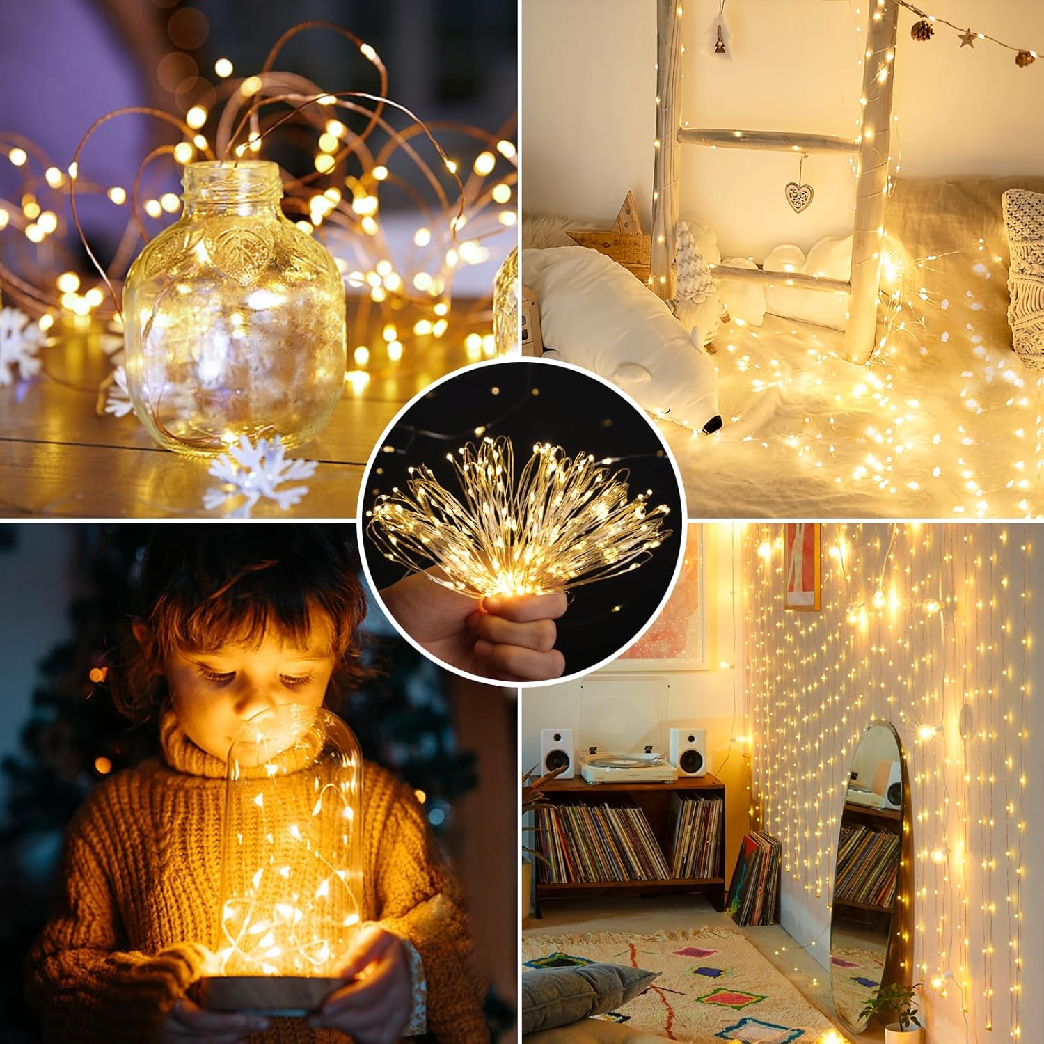 Mlambert Silver Wire Fairy Lights – Minimalist Bedroom Decor with Clean Neutral Warm White Glow