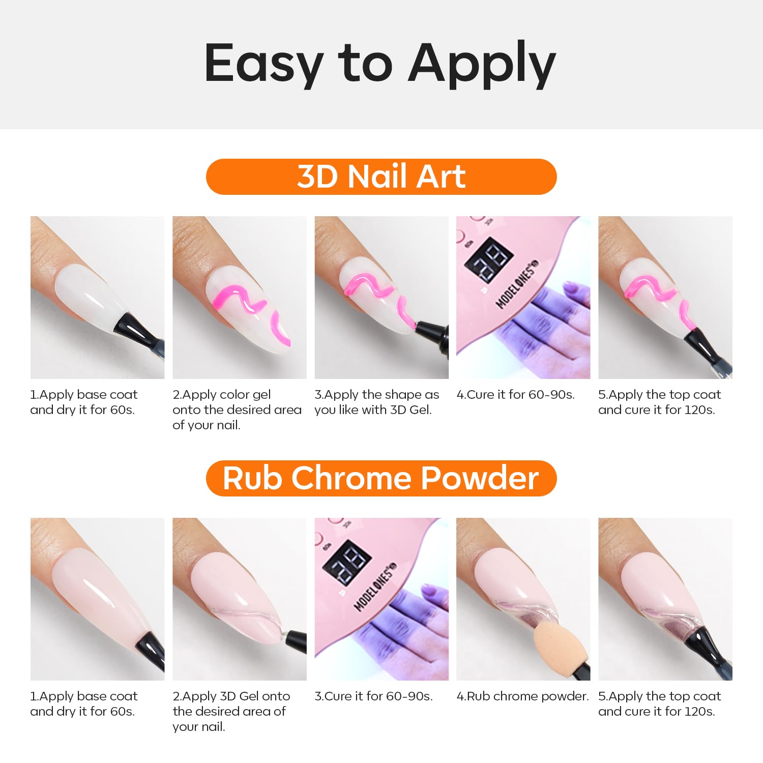Modelones 3D Nail Art Sculpting Gel Set – Thoughtful Birthday Gift for Her, Chrome Powder and Rhinestone Kit