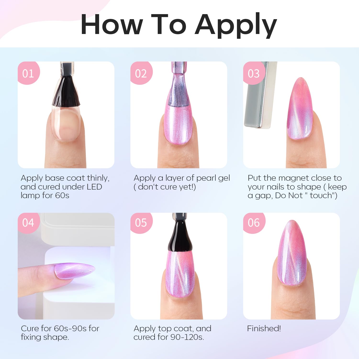 modelones Cat Eye Gel Nail Polish Set – Iridescent Mermaid Gift for Women and Teen Girls, 6 Color Shimmer Pearl Magnetic Manicure Kit