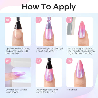 modelones Cat Eye Gel Nail Polish Set – Iridescent Mermaid Gift for Women and Teen Girls, 6 Color Shimmer Pearl Magnetic Manicure Kit