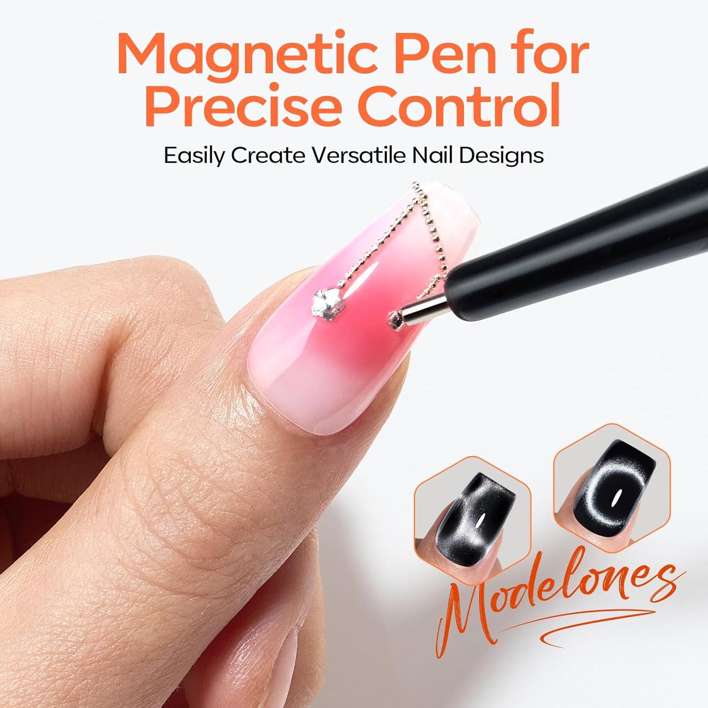 modelones Cat Eye Magnet Set – Heart French Magnetic Gel Nail Kit, Birthday Gift for Women and Mom, DIY Salon-Style Manicure at Home