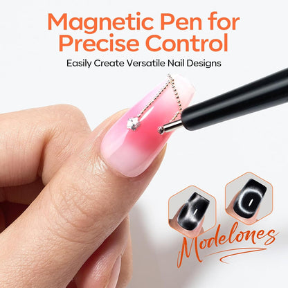 modelones Cat Eye Magnet Set – Heart French Magnetic Gel Nail Kit, Birthday Gift for Women and Mom, DIY Salon-Style Manicure at Home