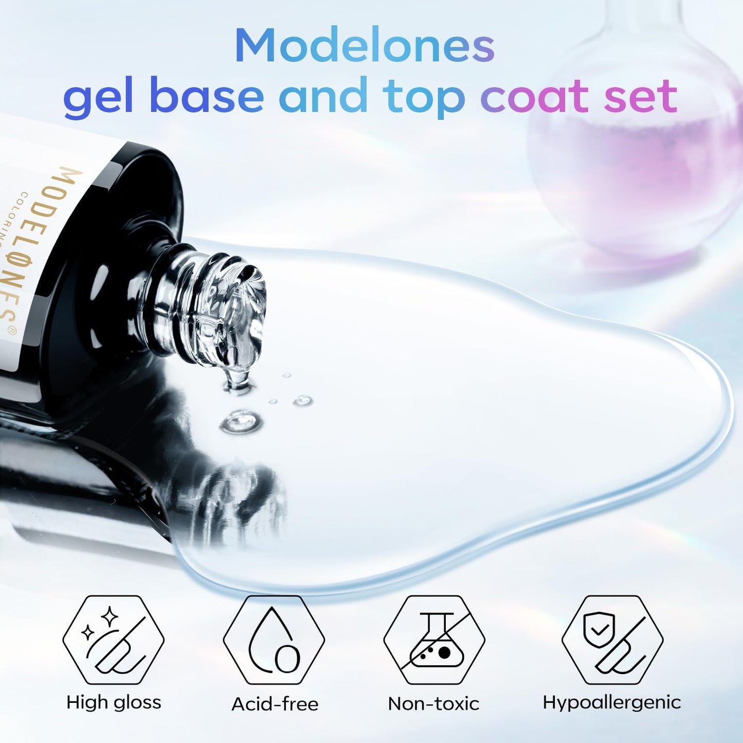 modelones Gel Top Coat and Base Set – Quick Dry At Home Manicure for Home Office Breaks, Soak Off Acid Free No Wipe Gel Polish