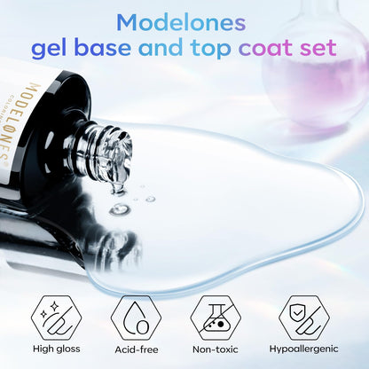 modelones Gel Top Coat and Base Set – Quick Dry At Home Manicure for Home Office Breaks, Soak Off Acid Free No Wipe Gel Polish