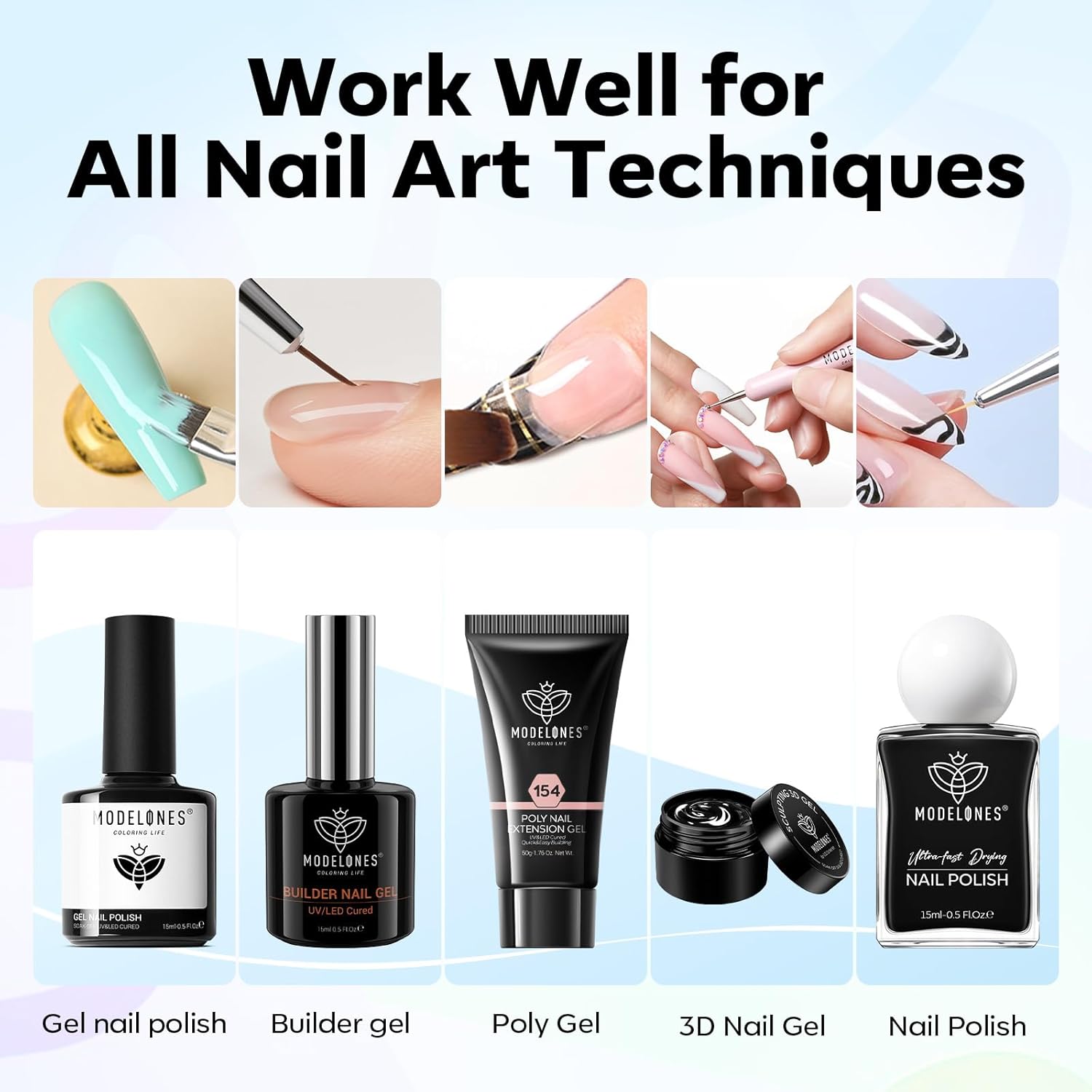 Modelones Nail Art Brush Set — Christmas Gift for Women Who Love DIY Manicures, 6-Piece Professional Gel & Extension Kit
