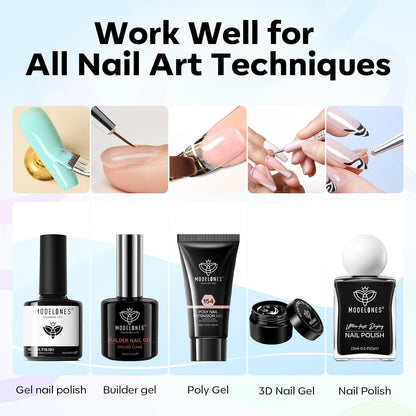 Modelones Nail Art Brush Set — Christmas Gift for Women Who Love DIY Manicures, 6-Piece Professional Gel & Extension Kit