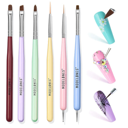 Modelones Nail Art Brush Set — Christmas Gift for Women Who Love DIY Manicures, 6-Piece Professional Gel & Extension Kit