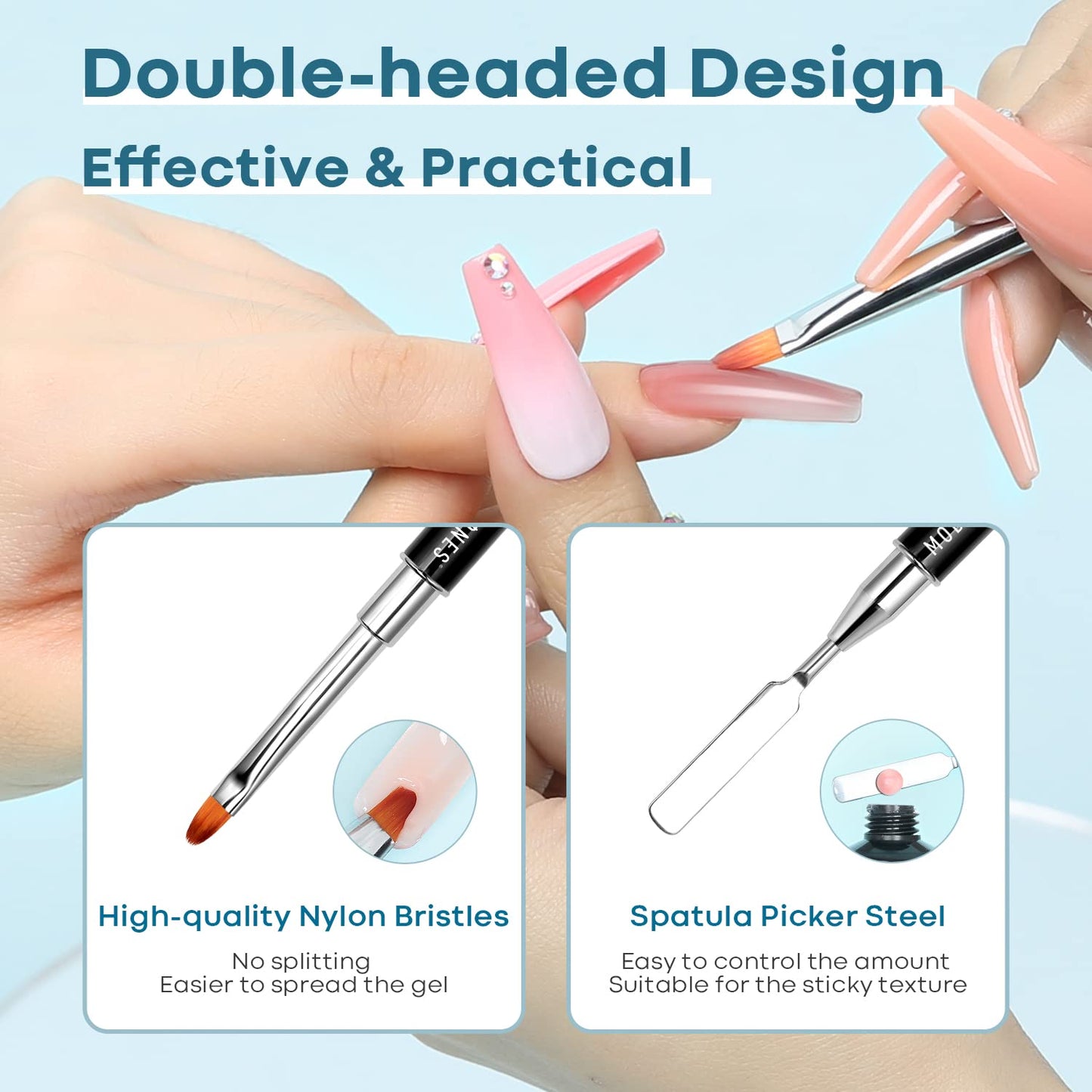 Modelones Poly Gel Slip Solution & Dual-Ended Brush – Beginner Nail Extension Kit for First-Time DIY Manicures at Home