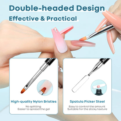 Modelones Poly Gel Slip Solution & Dual-Ended Brush – Beginner Nail Extension Kit for First-Time DIY Manicures at Home