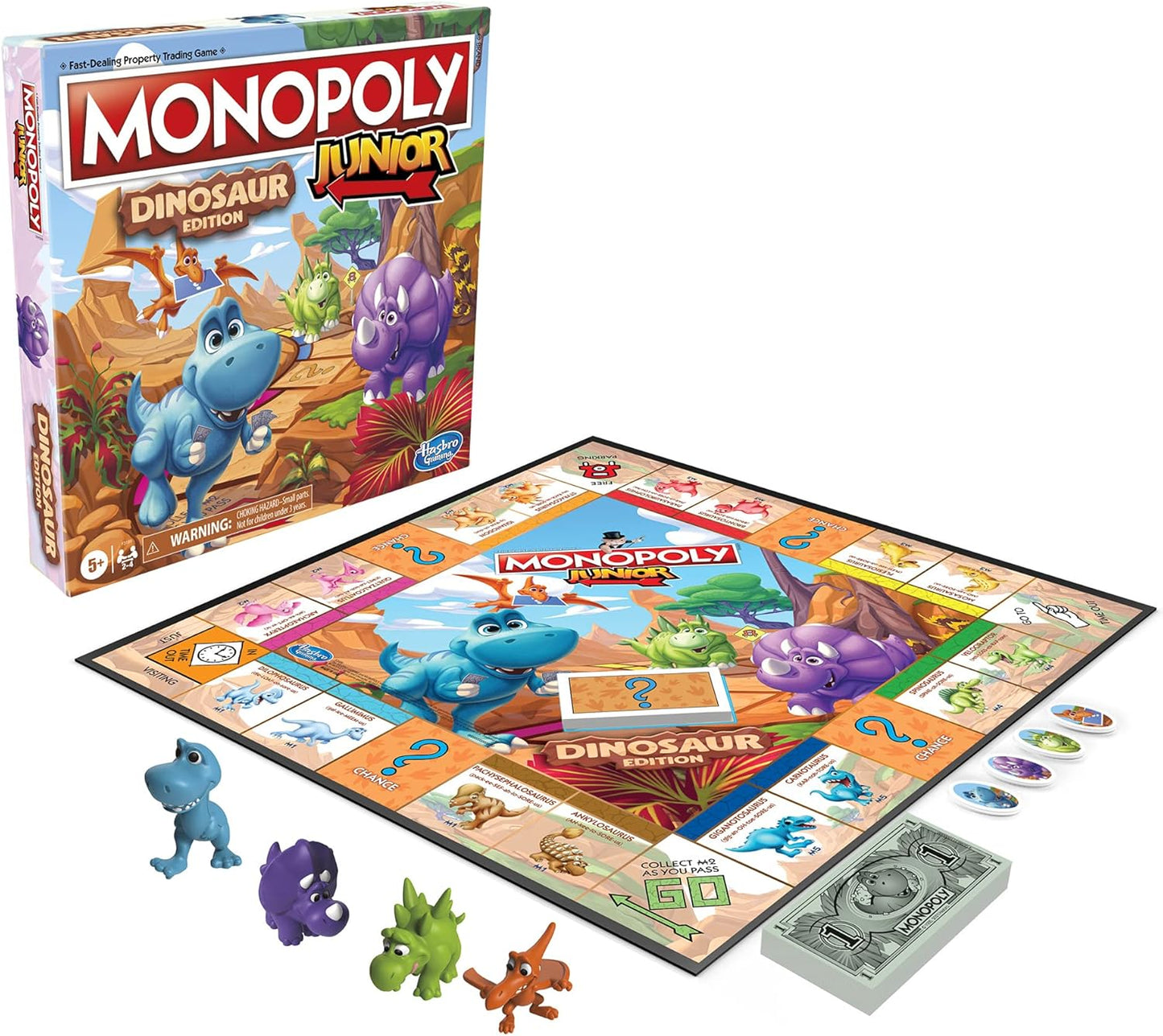 Monopoly Junior Dinosaur Board Game, Birthday Gift for Kids Ages 5+ Who Love Dinosaurs