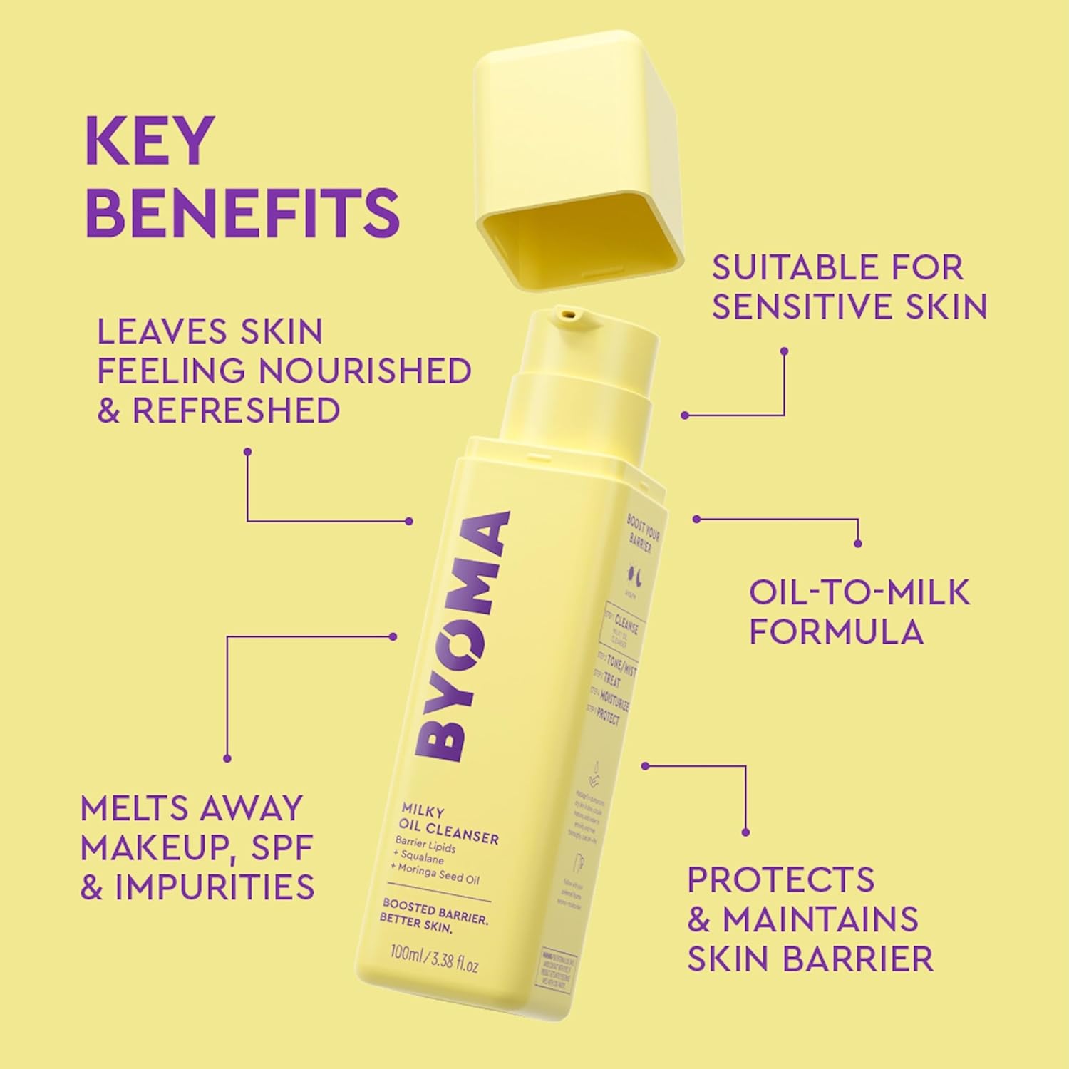 moringa seed oil, olive fruit oil, and squalane for nourishment