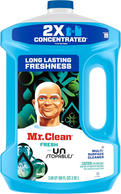 Mr. Clean 2X Concentrated Multi Surface Cleaner with Unstopables Fresh Scent 99 fl oz – One-Bottle Floor and Counter Care for the Clutter-Free Home