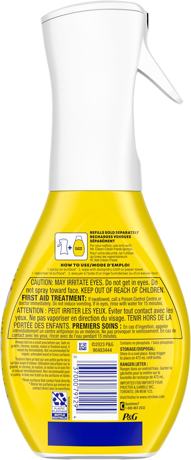 Mr. Clean Clean Freak Cleaning Mist – Quick Wipe-Down for Home Office Desks and Study Counters, Lemon Zest