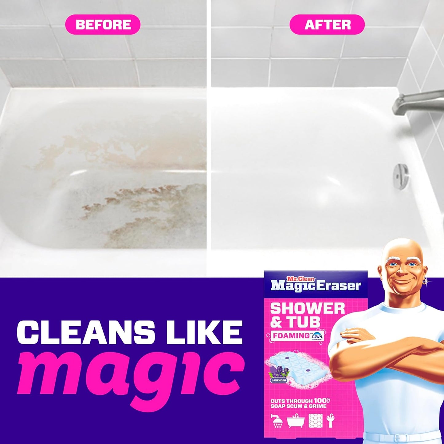 Mr. Clean Magic Eraser Sponge – Calming Lavender Scent Bathroom Cleaner for Self-Care Nights