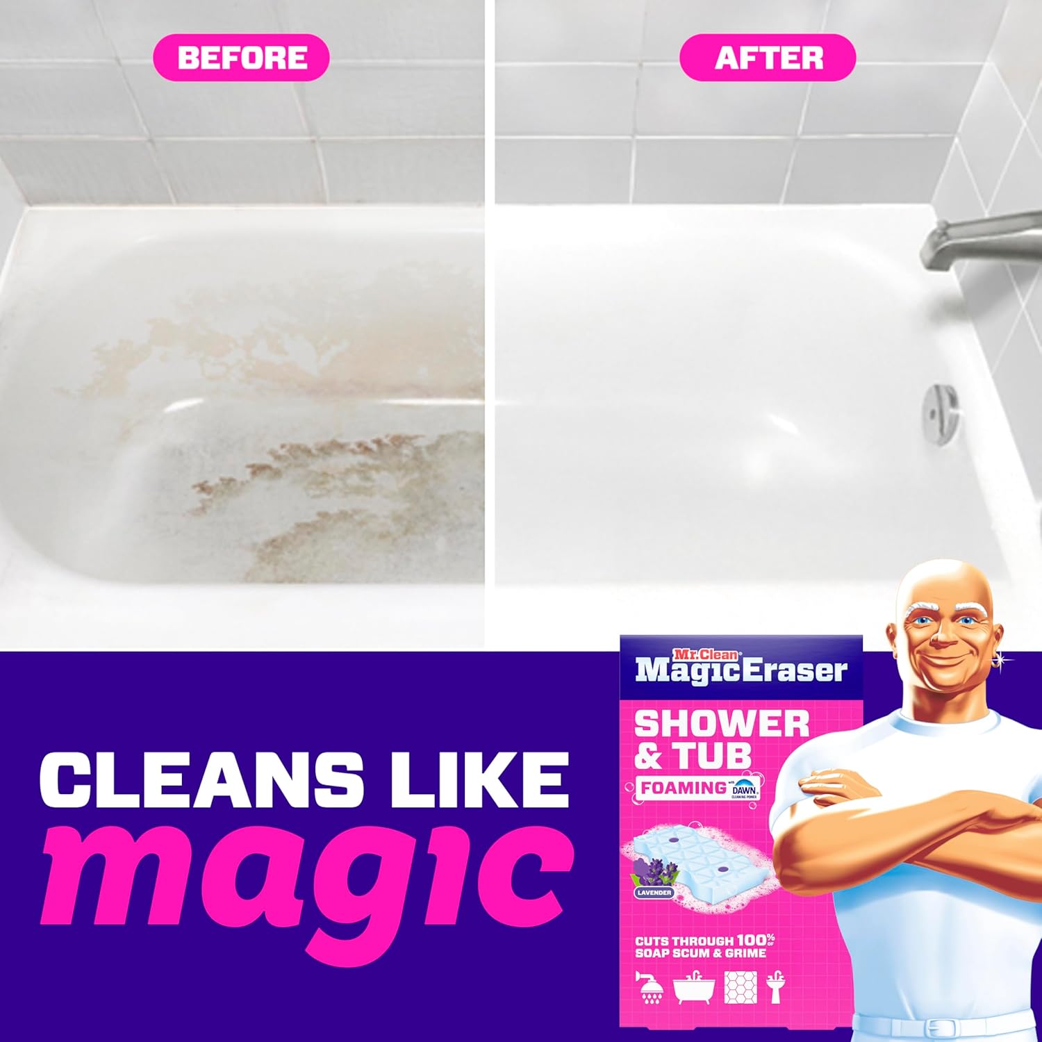 Mr. Clean Magic Eraser Sponge – Calming Lavender Scent Bathroom Cleaner for Self-Care Nights