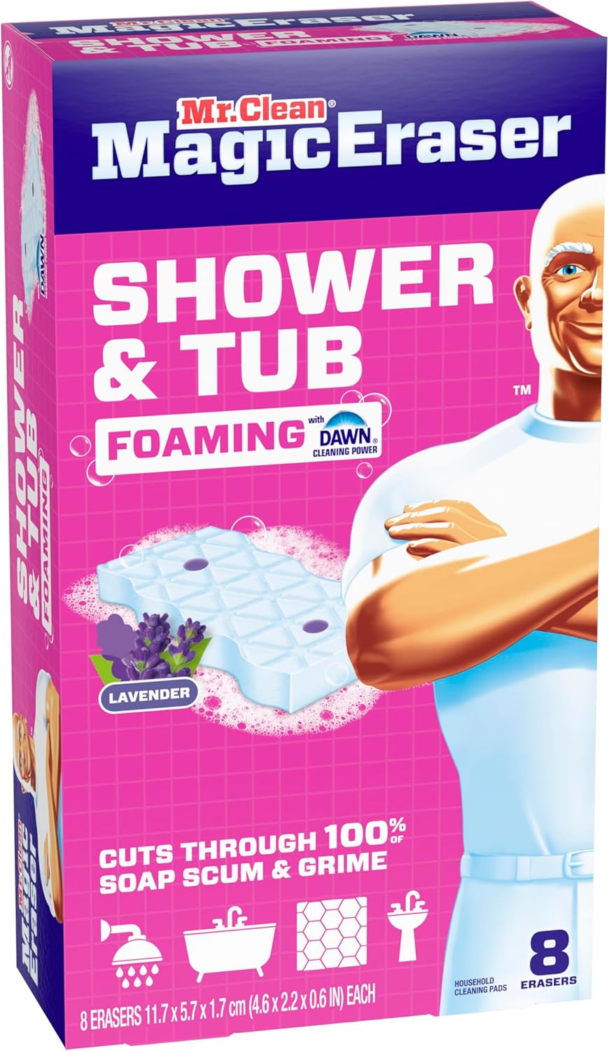 Mr. Clean Magic Eraser Sponge – Calming Lavender Scent Bathroom Cleaner for Self-Care Nights