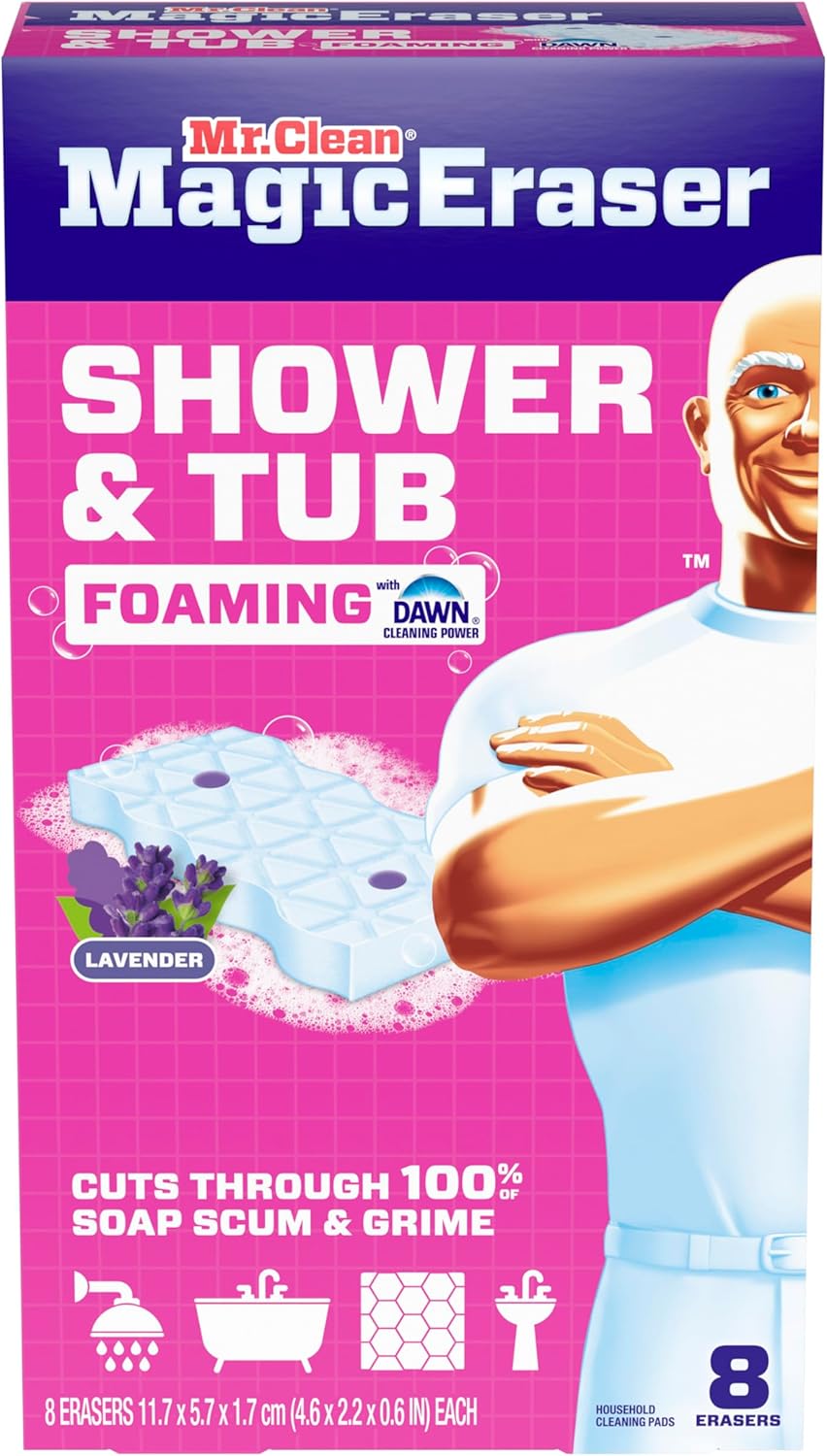 Mr. Clean Magic Eraser Sponge – Calming Lavender Scent Bathroom Cleaner for Self-Care Nights