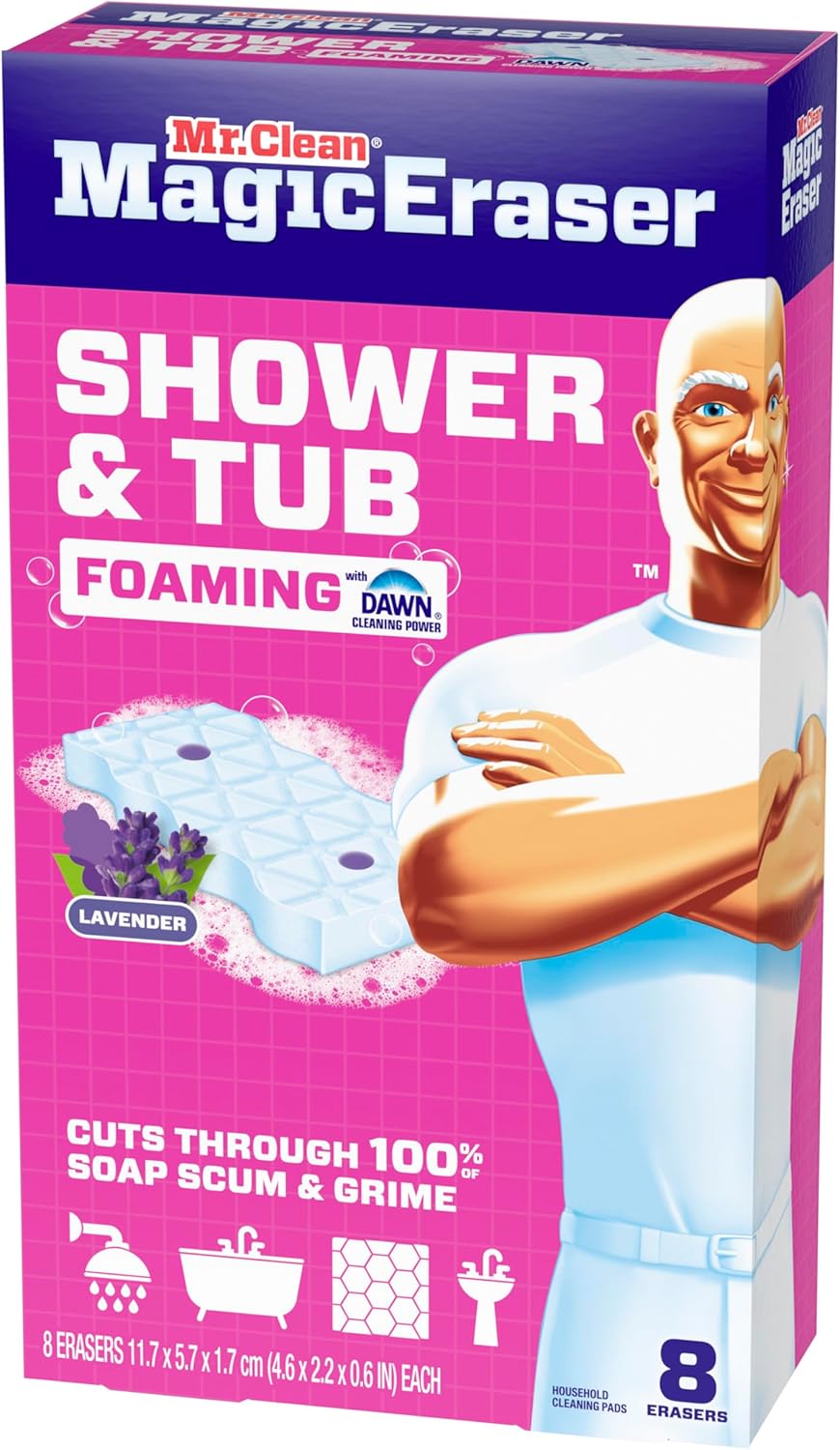 Mr. Clean Magic Eraser Sponge – Streamlined Bathroom Cleaner for Tubs and Tile, Soap Scum Remover
