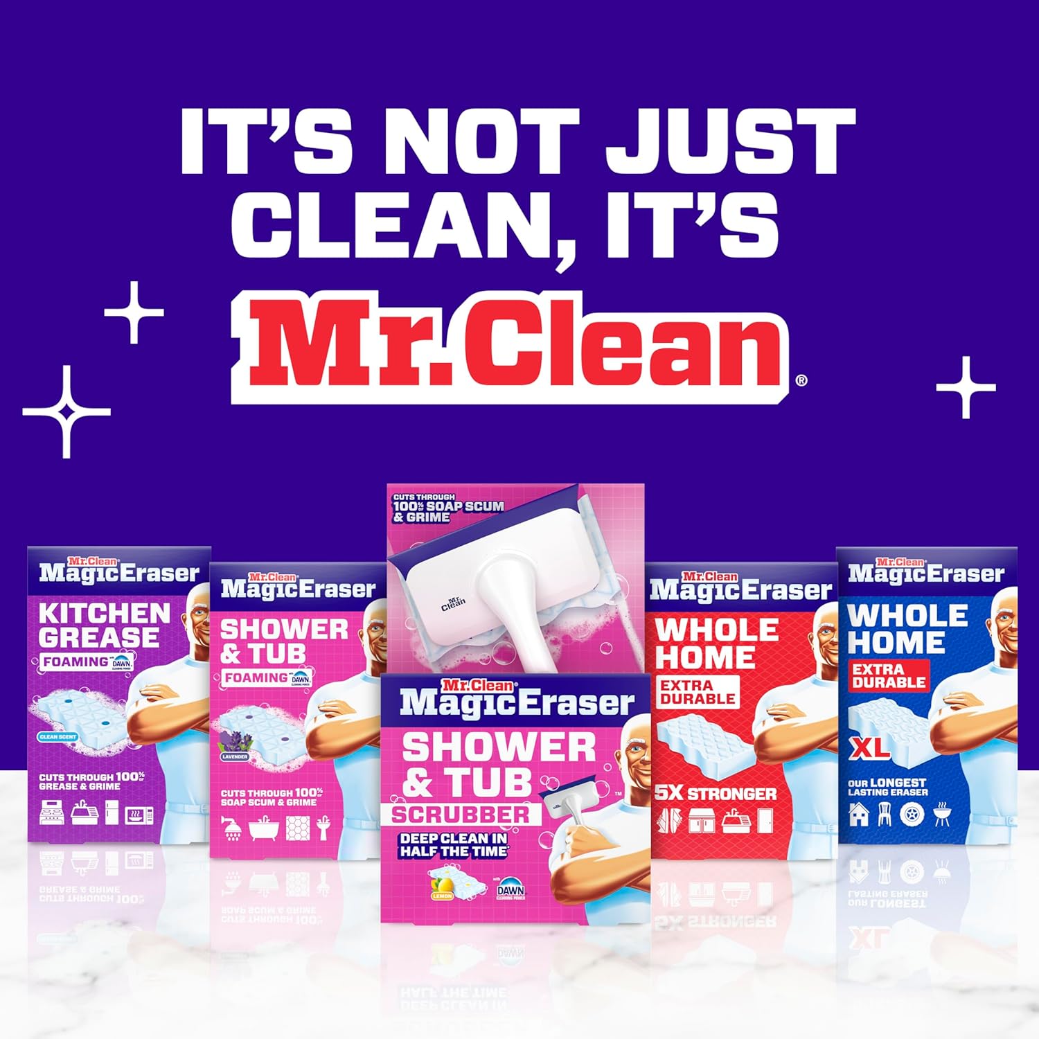 Mr. Clean Magic Eraser Sponge – Streamlined Bathroom Cleaner for Tubs and Tile, Soap Scum Remover