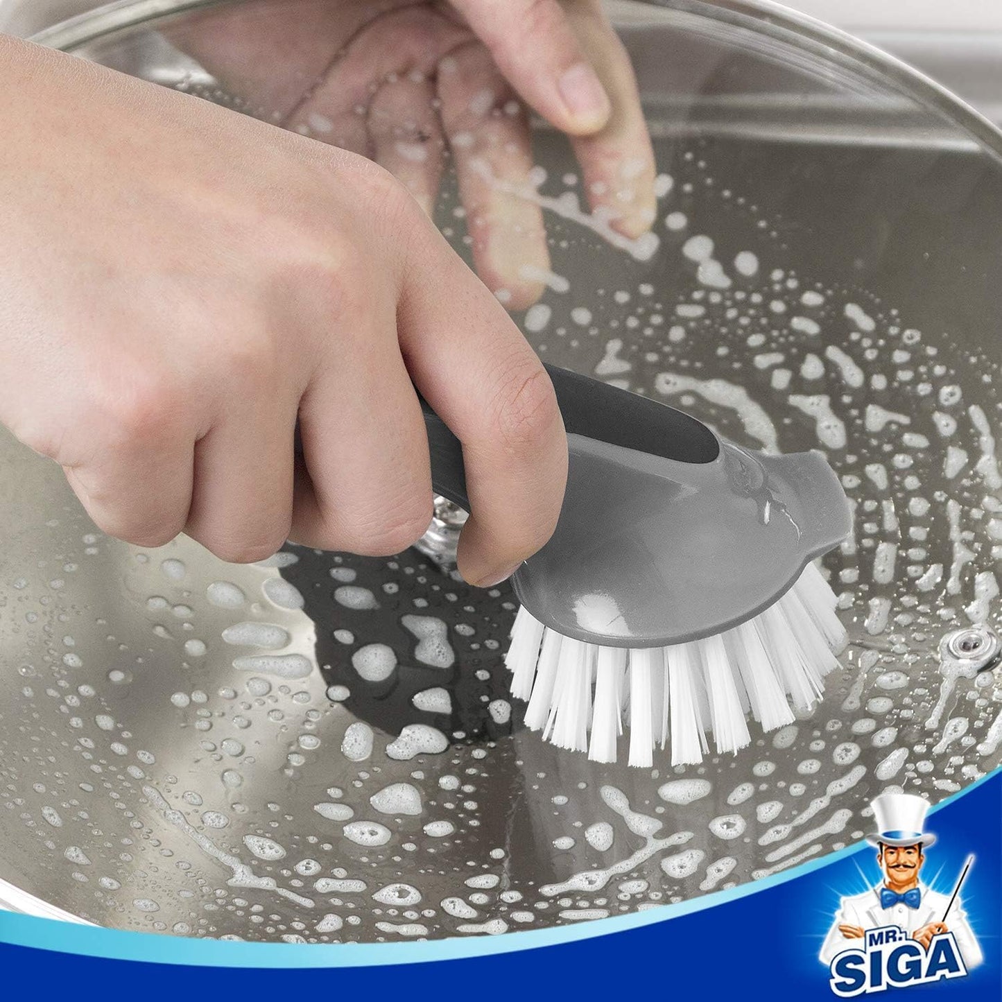 MR.SIGA Dish Brush 2-Pack for Pots and Pans, Ergonomic Non-Slip Handle for Fast Dishwashing, Stuck-On Food Removal