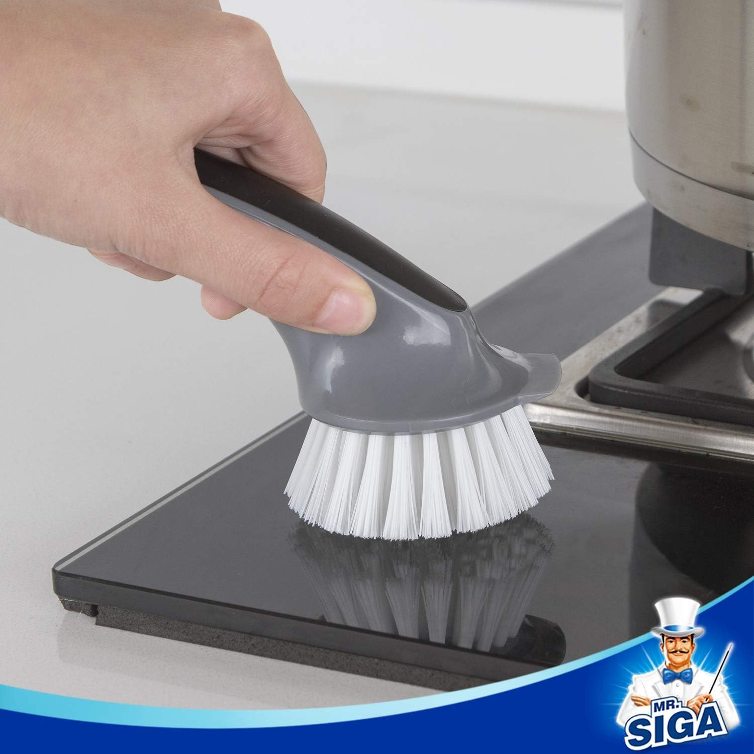 MR.SIGA Dish Brush 2-Pack for Pots and Pans, Ergonomic Non-Slip Handle for Fast Dishwashing, Stuck-On Food Removal