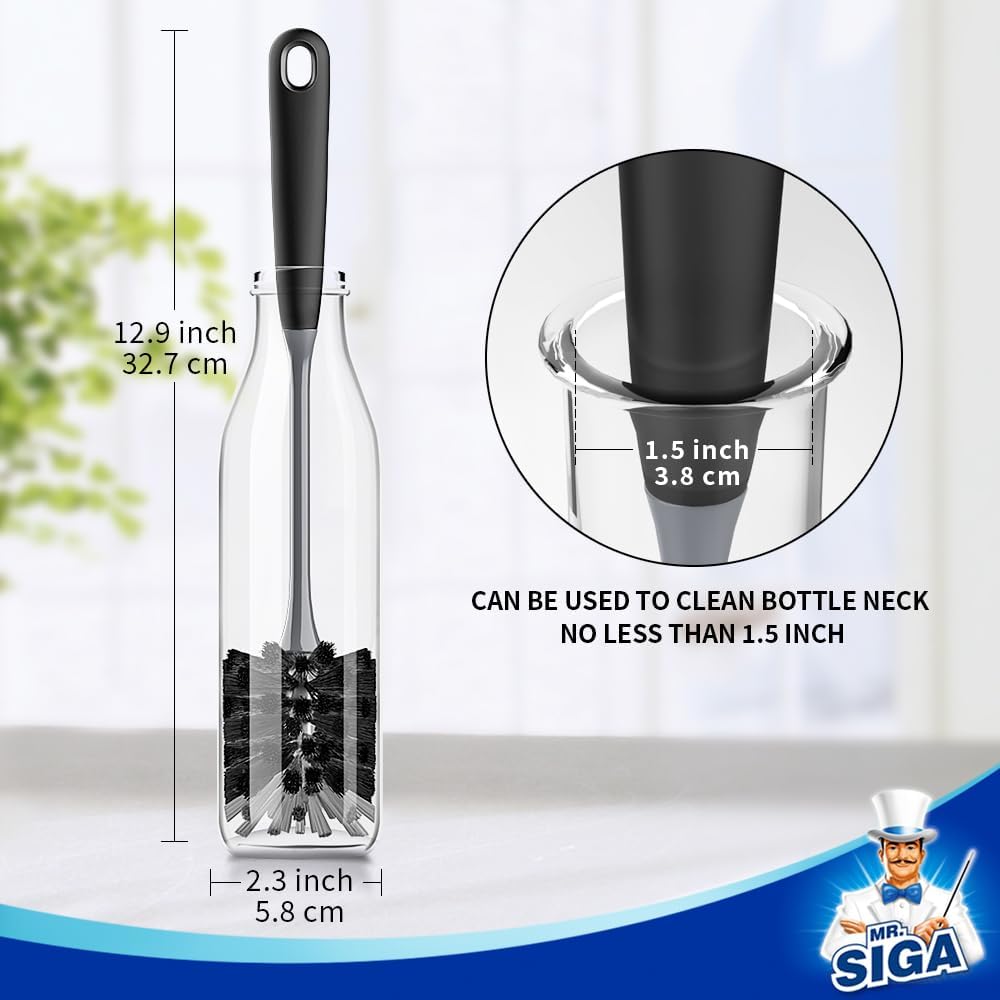 MR.SIGA Flexible Bottle Cleaning Brush – Home Pantry and Dishwashing Helper for Sports Bottles, Travel Mugs and Decanters, 2 Pack