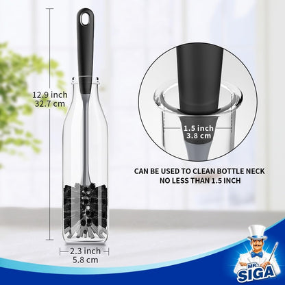 MR.SIGA Flexible Bottle Cleaning Brush – Home Pantry and Dishwashing Helper for Sports Bottles, Travel Mugs and Decanters, 2 Pack